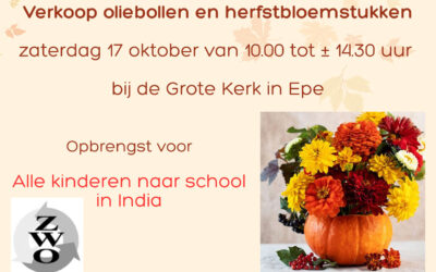 Verkoop oliebollen en herfstbloemstukken